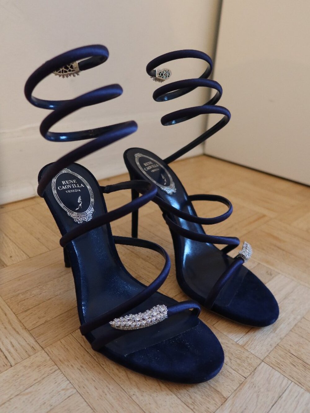 Rene Caovilla Cleo Blue Suede Sandal 105